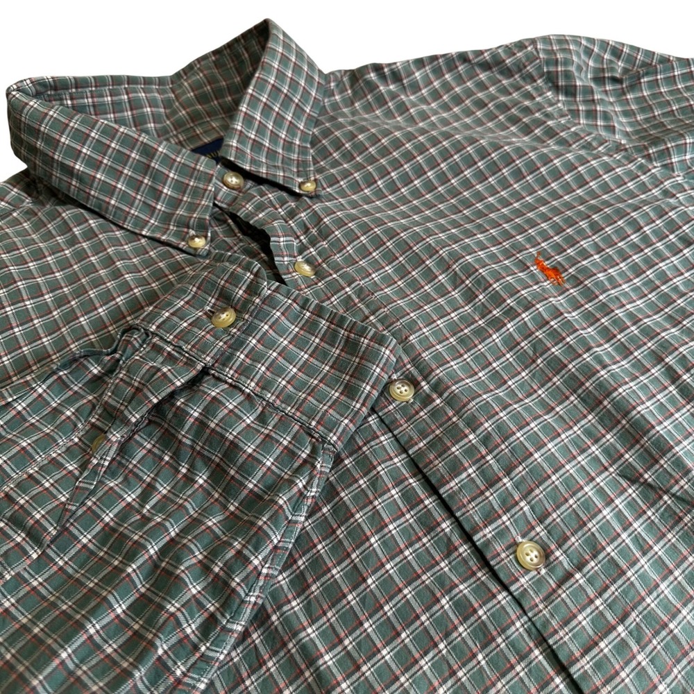 Ralph Lauren Men's XL Plaid‎ Long Sleeve Button Down Shirt Green Orange
